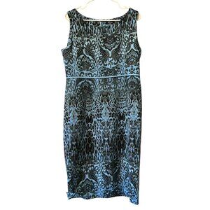 ALLEN KAY Womens Blue Geometric Paisley Dress Size 10 Professional Career Modern